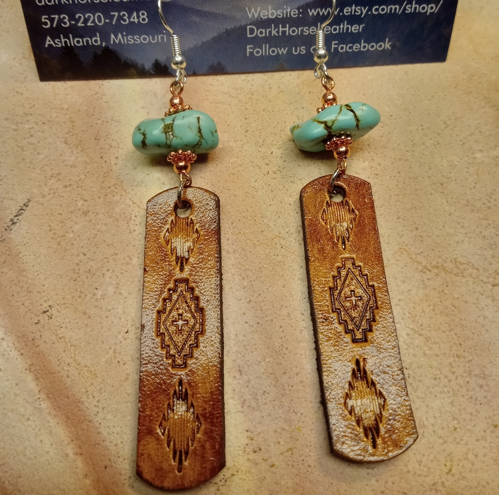 Turquoise and Leather Earrings